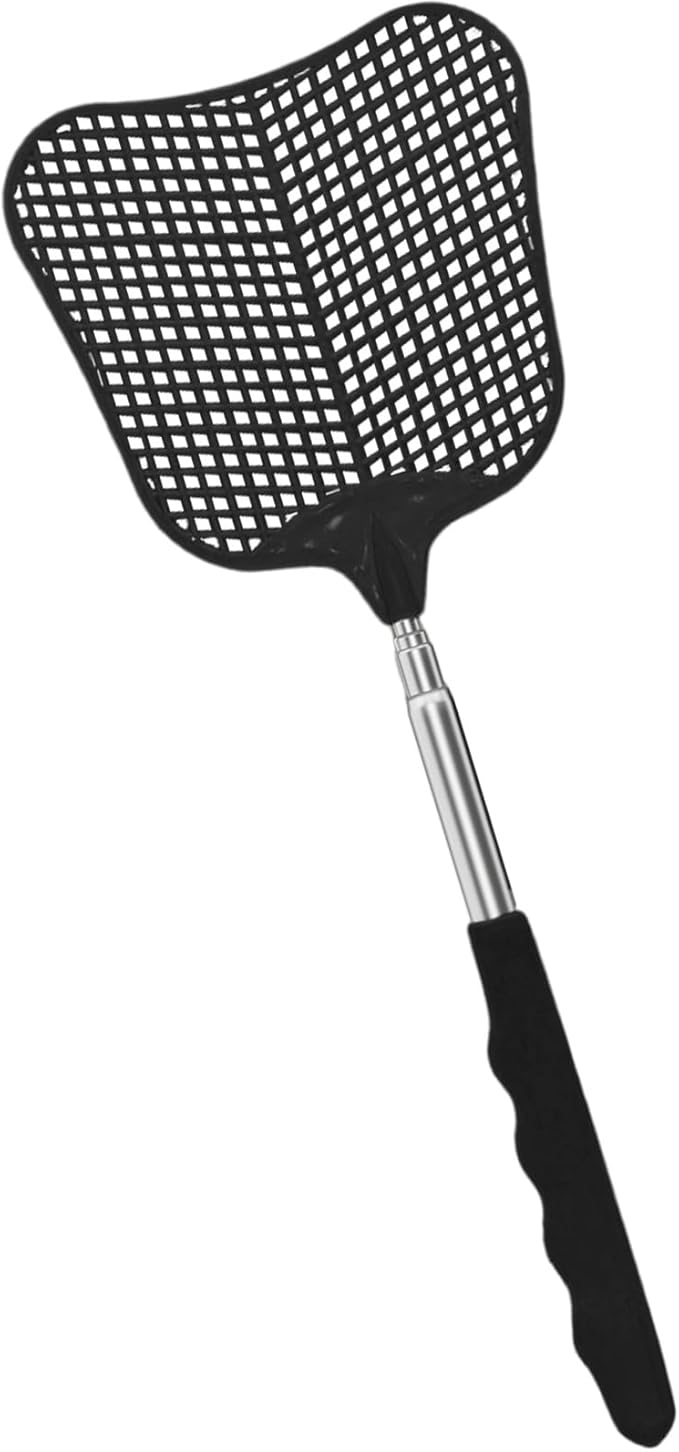 MYSTICHOME Fly Swatter 1 Pack, Durable Heavy Duty Plastic Fly Swatters, Stainless Steel Telescopic FlySwatter for Indoors/Outdoor/Kitchen/Garden(Black)