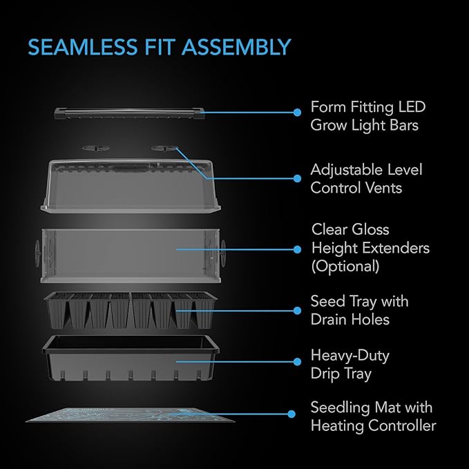 AC Infinity Heavy-Duty Humidity Dome 5x8 Germination Kit with Waterproof Seedling Mat, Full Spectrum LED Grow Light Bars, Samsung LM301H EVO Diodes, Vented Extension Panels, for Seed Starting