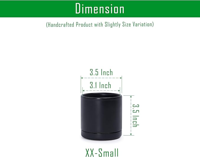 D'vine Dev Set of 2 Plants Pots, 3.5 Inch Ceramic Planter Pot for Plants with Drainage Hole and Saucer, Black, 94-V-A-2