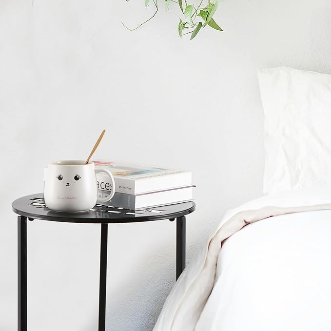 2 Packs 13" Metal Outdoor Side Tables Small Black Outside End Table for Patio Round Accent Corner Stand for Small Spaces Weather-Resistant Coffee Table for Balcony Porch Plant Stand, Bamboo Leaf