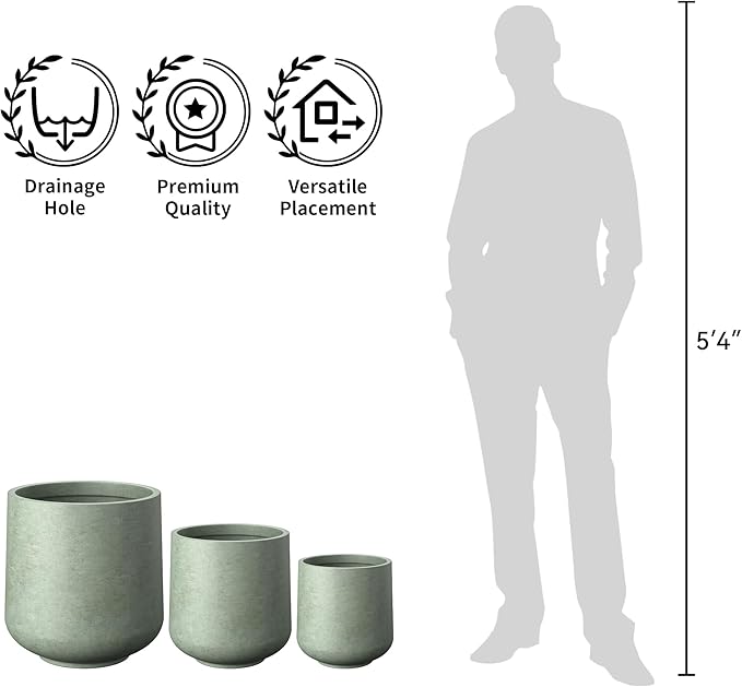 Kante 11.6" Dia Round Concrete Planter, Outdoor Indoor Large Plant Pots Containers with Drainage Hole and Rubber Plug for Home Garden Patio, Mint Green