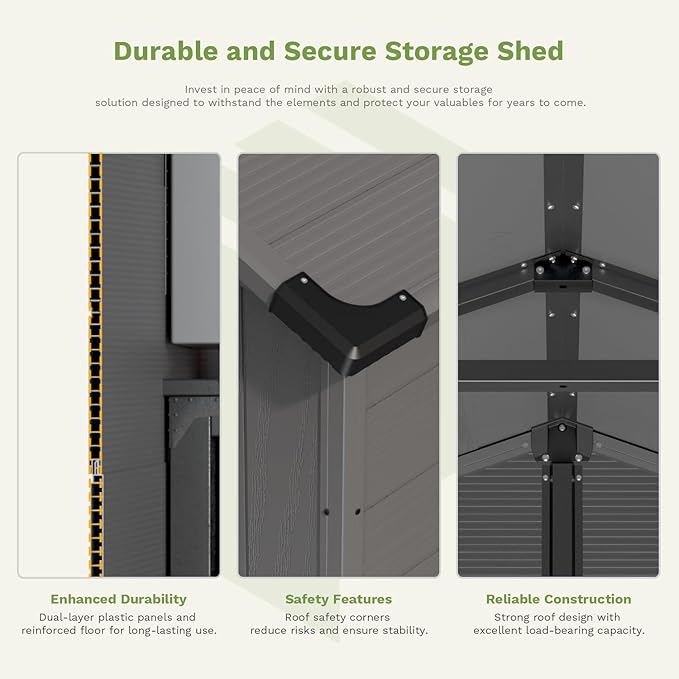 Patiowell 6 x 6 FT Plastic Outdoor Storage Shed with Floor, Resin Outside Tool Shed with Two Windows and Lockable Door for Garden, Backyard, Tool Storage Use, Easy to Install, Dark Grey