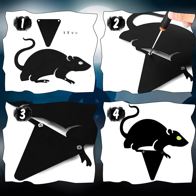 WILLBOND 3 Pack Halloween Metal Black Mouses with Reflective Eyes Halloween Yard Lawn Stakes Garden Scare Animal Silhouette Statues Stakes for Home Yard Outdoor Decorations