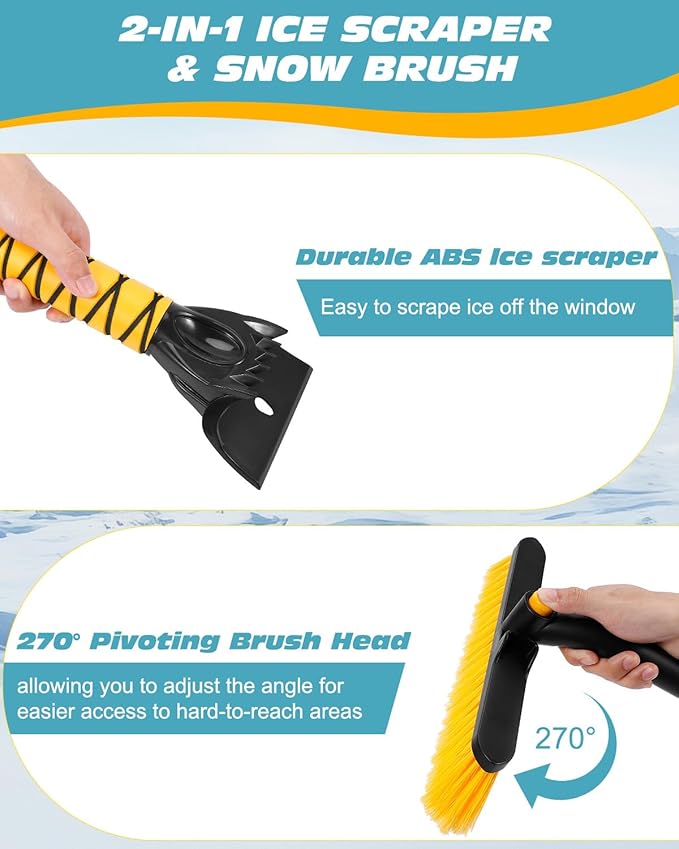 44.5" Ice Scraper for Car Windshield, Extendable Snow Brush with 270° Pivoting Brush Head and Foam Grip for Car Auto Truck SUV