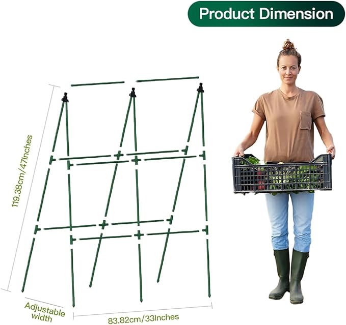 Cucumber Trellis for Raised Bed A Frame Garden Trellis for Climbing Plants Outdoor Bean Snap Peas Pumpkin Stand Support Tomato Cages Clip Bed Plasticized Metal Non-Rusting 32 inchs Wide
