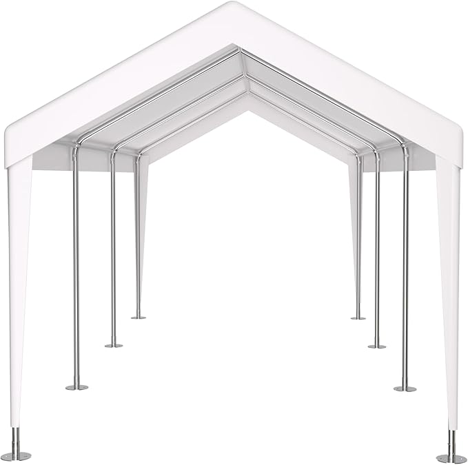 Carport 12x20 Ft Heavy Dut Car Port Canopy, Portable Garage with Removable Sidewalls & Doors for Car, Truck, Boat, Garden Tools (White)