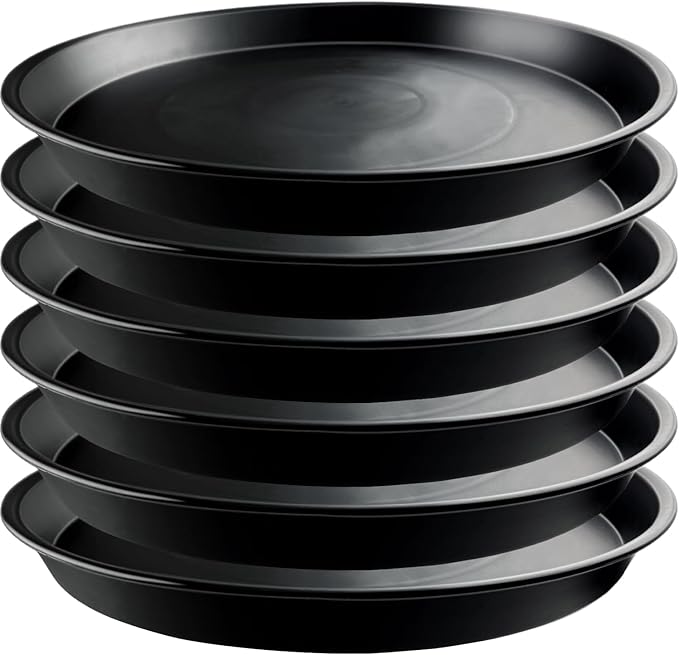 6 Pack 15-Inch Extra Large Black Plant Saucer Trays, Heavy Duty PP Plastic Saucers for Big Flower Pots, Durable Planter Water Catcher Dishes & Strong Garden Patio Drip Trays
