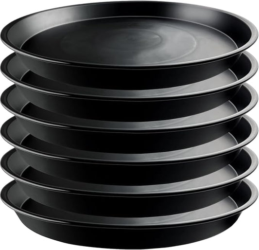 6 Pack 15-Inch Extra Large Black Plant Saucer Trays, Heavy Duty PP Plastic Saucers for Big Flower Pots, Durable Planter Water Catcher Dishes & Strong Garden Patio Drip Trays