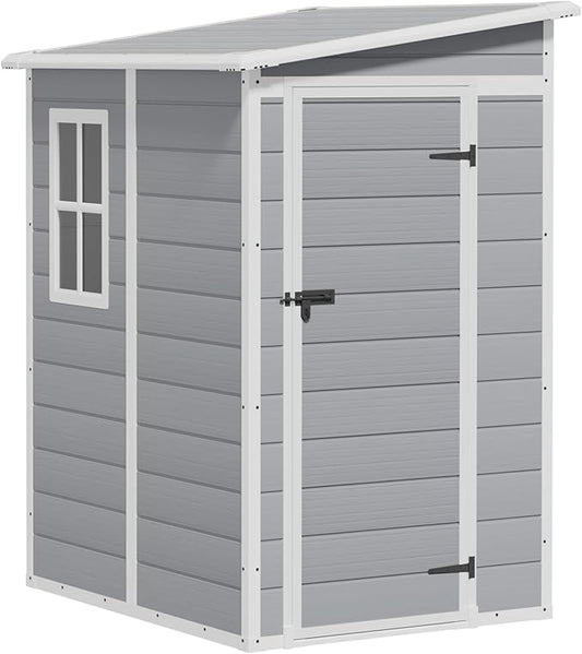 Greesum 5' x 4' Resin Weather Resistant Outdoor Storage Shed with Floor for Garden,Backyard,Pool Tool, Light Grey