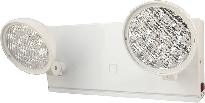 TANLUX New York City Approved Emergency Light, Emergency Lights with Battery Backup, White Steel Housing, AC 120/277V, Two Heads On Front Shell