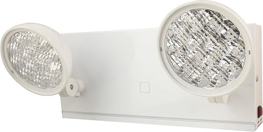 TANLUX New York City Approved Emergency Light, Emergency Lights with Battery Backup, White Steel Housing, AC 120/277V, Two Heads On Front Shell