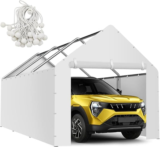 Canopy Sidewalls for 10' x 20' Carport with Ball Bungee Cords, Shelter Logic Replacement Covers Canopy Walls for Car Tent Garage(Sidewalls Only) (White)