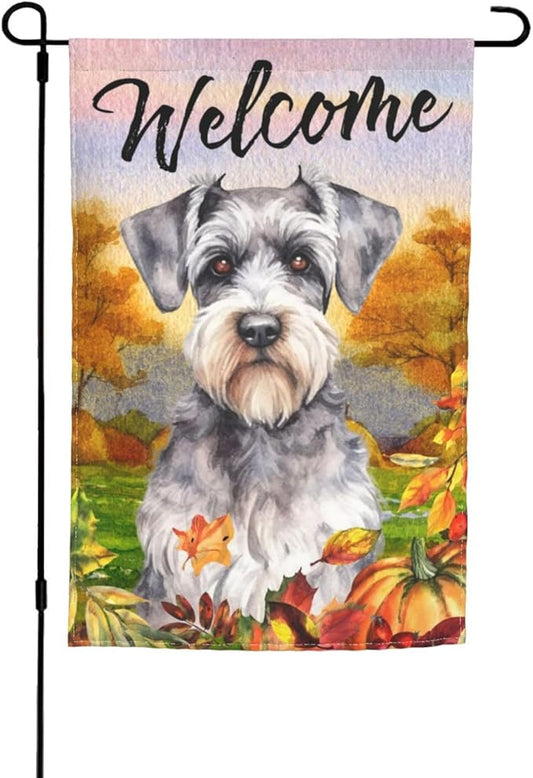Schnauzer Autumn Pumpkin Fall Dog Garden Flag Welcome Party Outdoor Outside Decorations Picks Home House Garden Yard Decor 12x18 Inch
