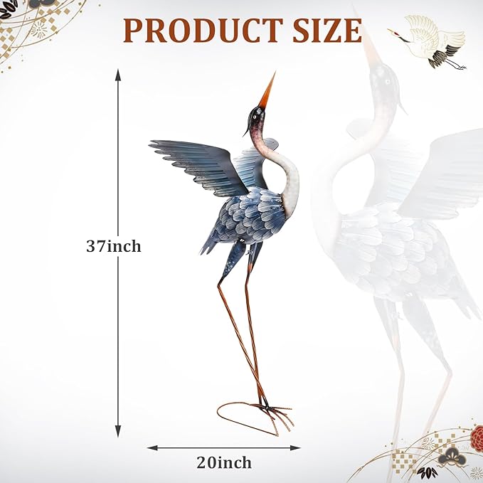 MUMTOP Crane Garden Statues for Outside, Blue Heron Garden Sculpture Statue, 37 Inch Large Bird Yard Art for Backyard Pond Patio Porch Decoration