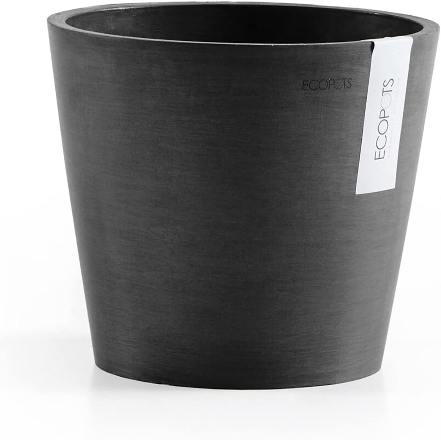 Ecopots Amsterdam Durable Modern Round Indoor/Outdoor Recycled-Based Composite Flower Pot Planter, Dark Grey, 8"