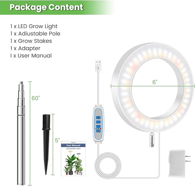 Grow Light, 80 LEDs Full Spectrum Plant Light for Indoor Plants, Height Adjustable 10"-65" Growing Lamp with Auto Timer for 6/12/16Hrs,3 Optional Spectrums,5 Brightness, 1 Pack