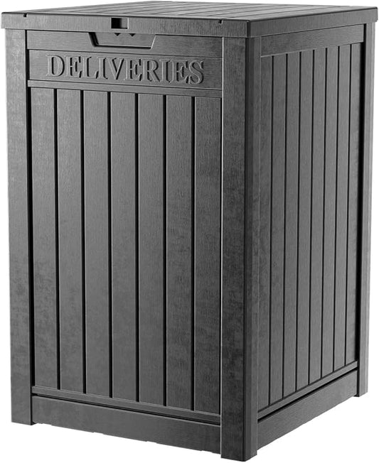 48 Gallon Resin Package Delivery Box - Rust & Moisture Resistant, Lockable, Waterproof Deck Box for Porches, Patios, Indoor & Outdoor Use (Blcak, 48 GAL)