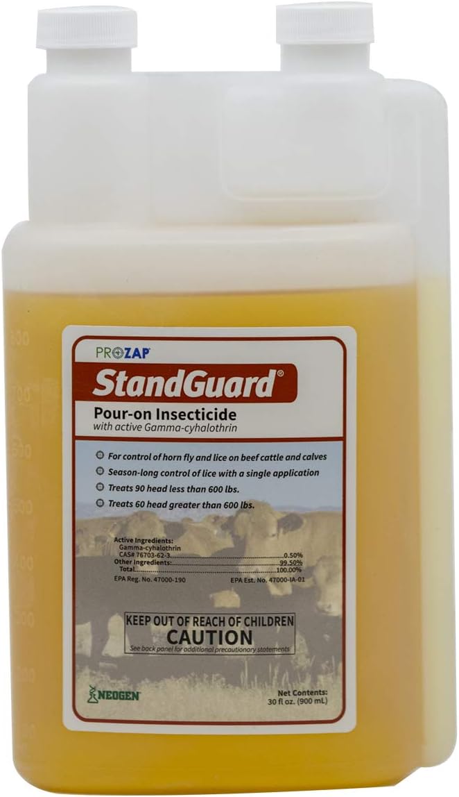 Neogen 1907840 Prozap StandGuard Pour-On 900 mL Insecticide, Yellowish, Brown