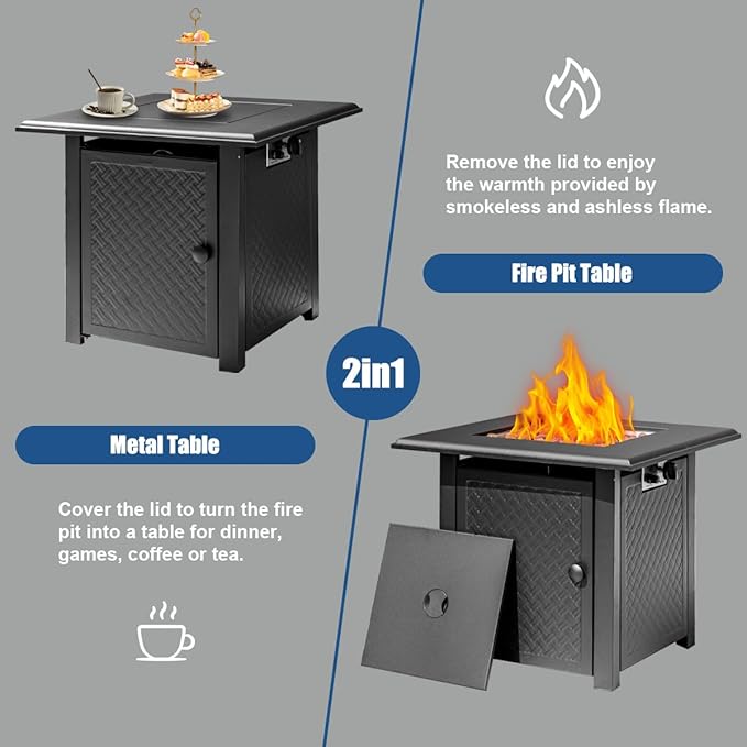 28 Inch Propane Fire Pit Table, 50,000 BTU Steel Gas Fire Pits for Outside,Outdoor Gas Firepit with Lid and Lava Rocks,CSA Certified Propane Firepit for Paito Garden Backyard,Add Warmth to Gatherings
