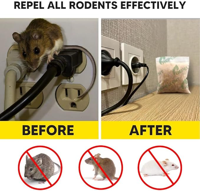 Rodent Repellent Pouches, Mice Repellent Indoor and Outdoor, Rat Repellent for House, Mouse Repellent, Outdoor Rat Deterrent, Extra-Strength 3 Months Protection, Naturally and Safely-12P