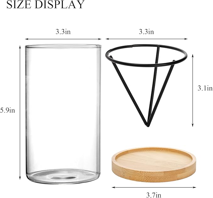 Lawei 3 Pack Avocado Tree Growing Kits, Glass Avocado Seed Starter Vase with Metal Triangle Bracket and Bamboo Base, Avocado Pit Sprouting Plant Pot Glass Bottle for Gardening Lovers Home Decor