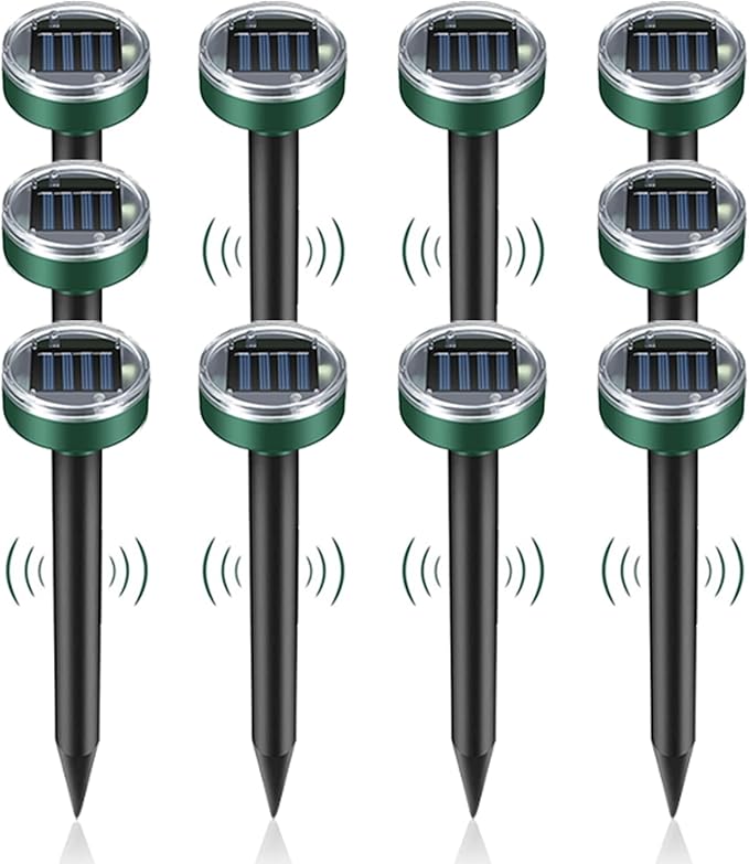 Mole Repellent Solar Powered 10 Packs, Ultrasonic Deterrent Stake for Outdoor Garden, Yard, Patio,Wide Coverage Waterproof Mole Repellent, Effective Deter Snake Gopher Rodent Groundhog