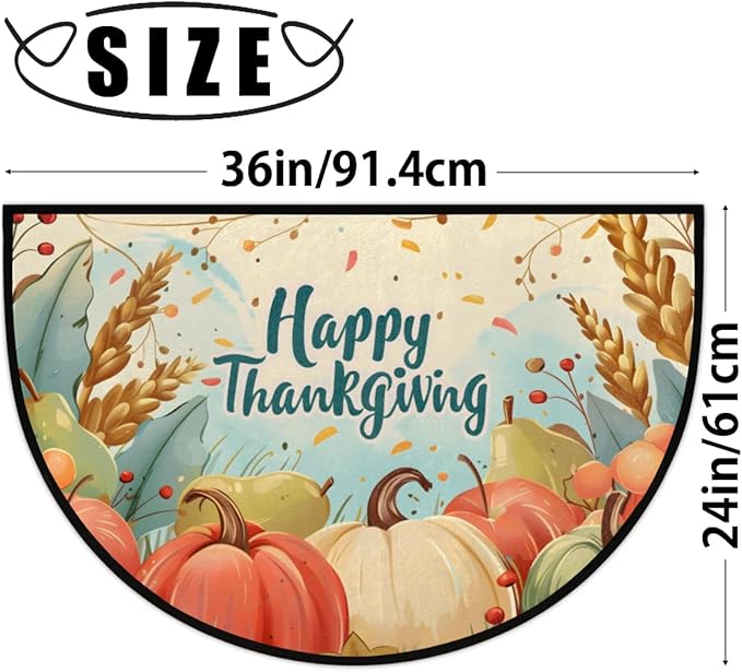 cfpolar Half Round Door Mat, Thanksgiving Day Semicircle Welcome Mat for Indoor Entrance, Garage, Patio - 24 x 36 in
