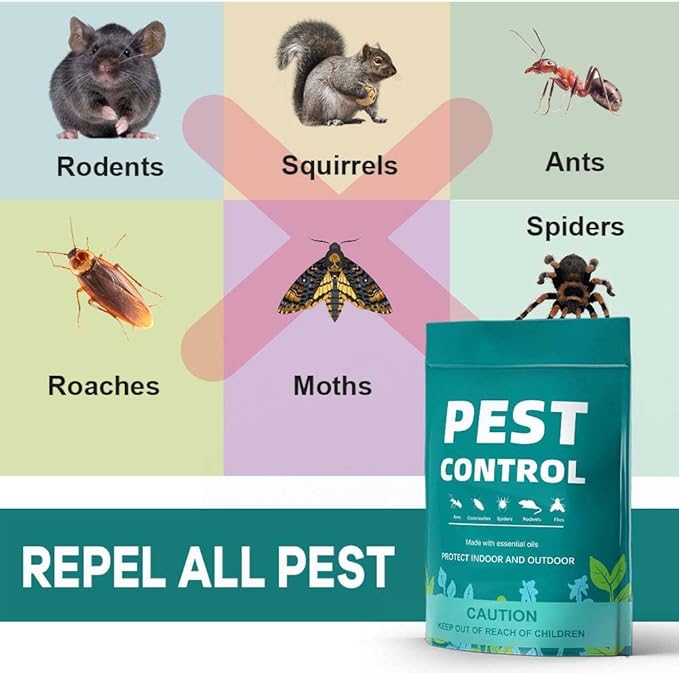 Pest Control Pouches, Mouse Repellent Repel Mice, Mouse, Rats, Ants, Roaches, Spiders, Moths & Other Pest, Rat Repellent Safe for Kids & Pets, Mice Repellent Indoor- 10 Pouches