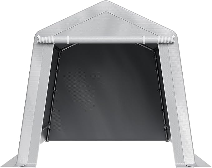 VEVOR Outdoor Storage Shed, 8 x 14 ft Portable Storage Tent with Roll-up Door & Vents, Waterproof Canopy Shed Shelter, Heavy Duty Frame, Patio Garage Carport for Motorcycle, Lawn Mower, Bike, Grey