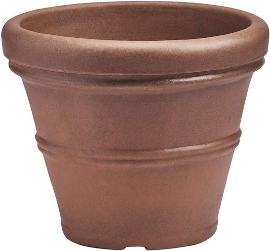 Crescent Garden Brunello Classic Rolled Rim Planter Pot, Indoor/Outdoor Plastic Round Plant Pot - Decorative Flower Pot - 20''W (Rust)