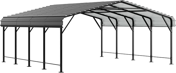 JAMFLY Carport, 20X20 FT Metal Carport, Heavy Duty Carport Canopy with Galvanized Steel Roof and Frame, Metal Carport Upgraded Extra Large Garage for Pickup, Boat, Car and Tractors