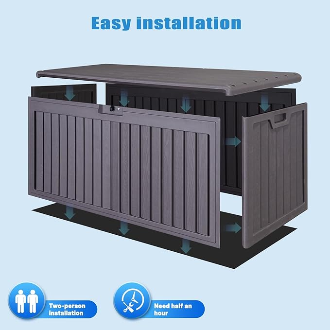 100 Gallon Waterproof Outdoor Storage Box, Outside Resin Deck Box for Patio Cushions, Garden Tools and Pool Supplies