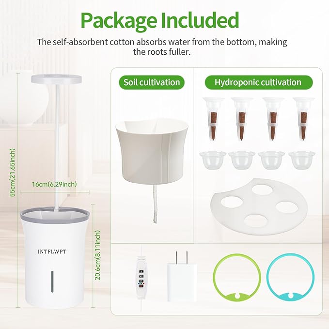 Indoor Planter Grow Light, Soil & Hydroponic Dual Mode, Automatic Timer for 3H/9H/12H, Full Spectrum 9 Dimmable Levels, Plants Germination Kit for 4 Pods, Ideal for Herbs, Flowers & Vegetables (Blue)