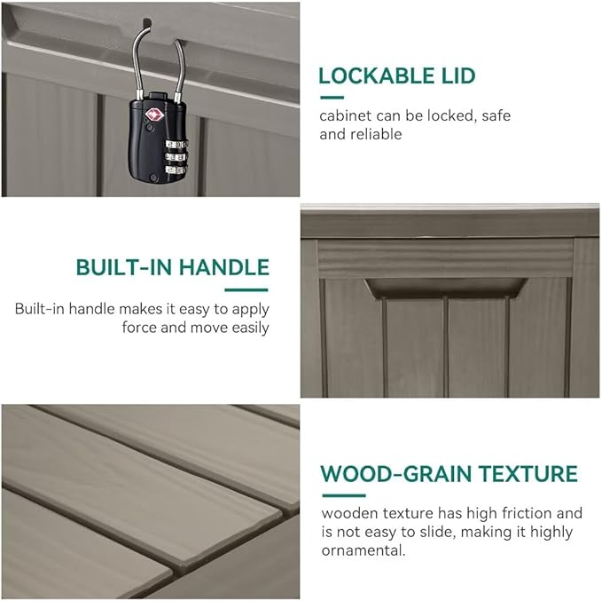 YITAHOME 80-Gallon Waterproof Resin Outdoor Storage Box, Lockable Storage Container for Outdoor Furniture, Cushion Storage, Pool Accessories, Garden Tools and Sporting Gear, Taupe