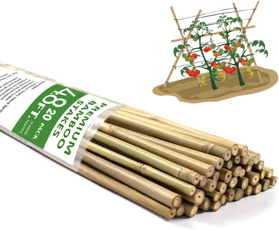 Bamboo Stakes,4.8FT Natural Bamboo Garden Stakes,BOVITRO 20Pcs Plant Stakes,Bamboo Sticks for Tomato,Beans,Vegetable and Climbing Plants
