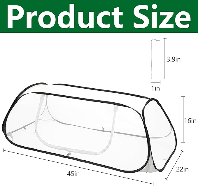 45" x 22" x 16" Pop Up Garden Rows Plants Cover, Raised Garden Beds Vegetable Rows Plant Protector, Insect Bird Barrier Plant Net Cage with Stakes for Protecting Seedlings Fruits Vegetable Row