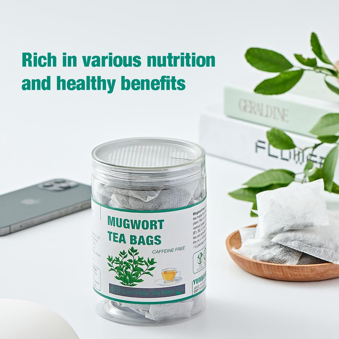 45 Mugwort Tea Bags | Natural Dried Chinese Mugwort Herb Tea | Artemisia Wormwood Tea | Caffeine Free, Help Sleep, Lucid Dreaming, Relax, Digestion