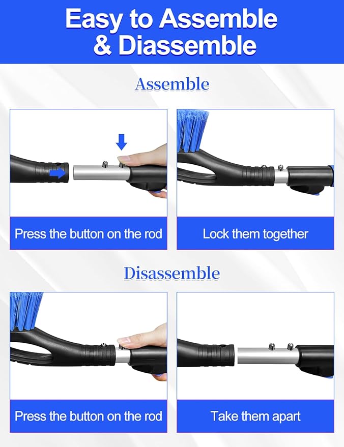 HEEYA Ice Scraper and Brush for Car, Extendable Snow Brush and Ice Scraper for Car Windshield Window, Car Snow Scraper and Brush with Foam Grip for SUV Truck Automobile Vehicle - Blue