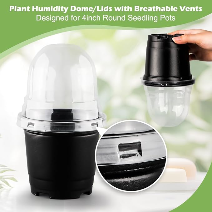 Humidity Domes for 4 Inch Pots, 100 Pack Transparent Plant Dome Covers with Ventilation, Clear Nursery Pot Domes for Seed Starting, Seedling Germination, and Gardening