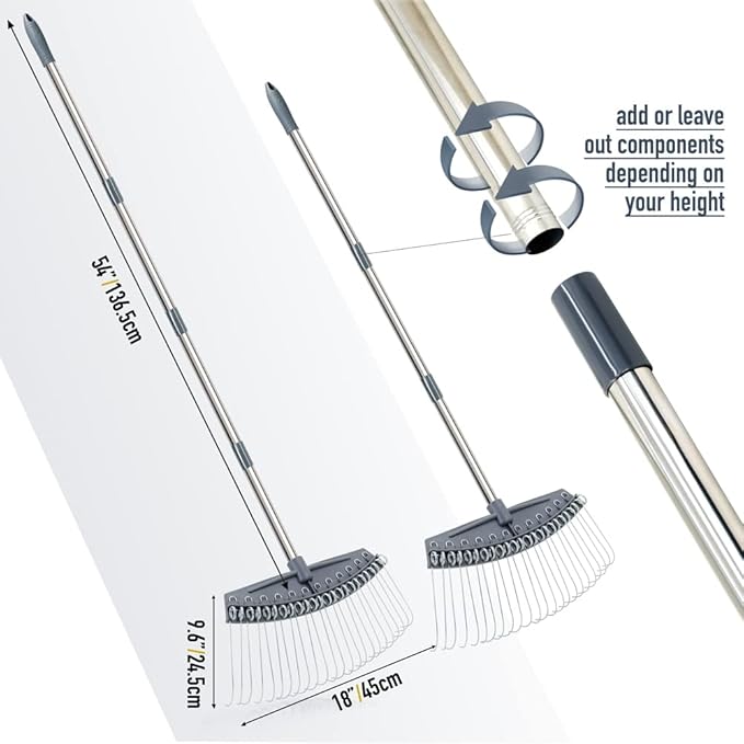 Colwelt Thatch Rake -24 Steel Tines, Dethatching Rakes with 54’’ Lightweight Stainless Steel Handle, Yard Dethatcher Rakes for Lawn(Pine Needles, Dead Grass, Thatch, Leaves, Mulch)