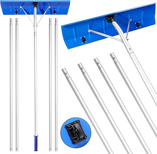 Gisafai Snow Roof Rake Snow Removal Tool with 5 Section Tubes 25 Inch Blade Adjustable 4.8-20 ft Reach Aluminum Shovel Rugged Slide for Single Cabins Car Roof(Blue)