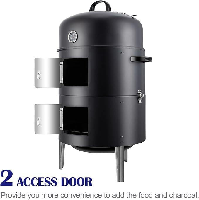 Realcook Charcoal Smoker BBQ Grill: Premium Vertical Meat Smokers with Smoke Tube - Barbecue Charcoal Grill Combo for Outdoor Cooking Patio Backyard Grilling Tailgating