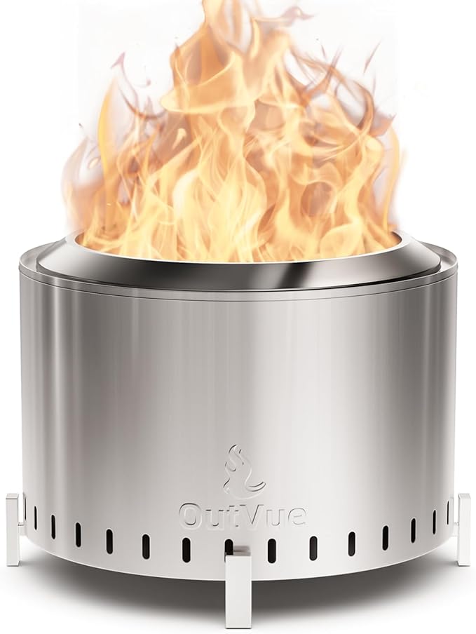 22 inch Stainless Steel Smokeless Fire Pit, Outdoor Smokeless Firepit, Wood Burning Fire Pits for Camping, Bonfire, Low Smoke Firepit for Outside (Vertical Hole)