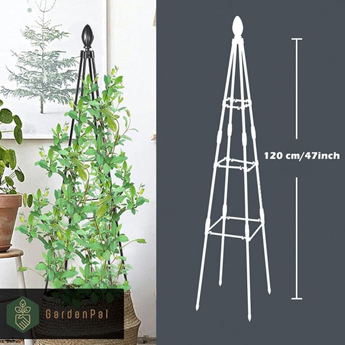 GardenPal 2 Pack 4ft Decorative Garden Obelisk Trellis, Metal Plant Trellis and Tomato Cage for Potted Plants, Decorative Tomato cage Plant Trellis for Vines, Rose, Pea