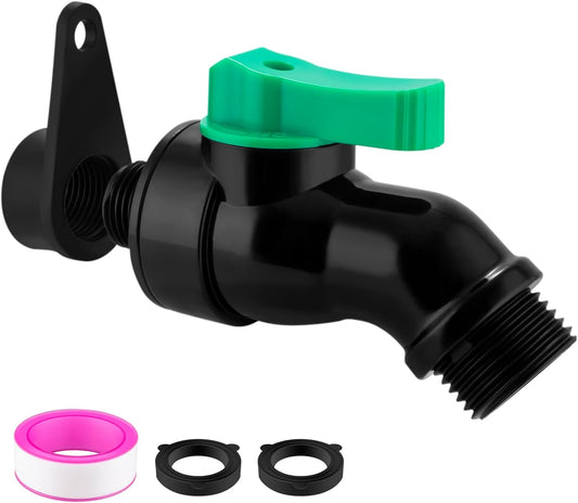 Rain Barrel Spigot Kit with High Flow Valve No Inside Access Needed,External Installation 1/2" NPT to 3/4" GHT Faucet for Plastic WaterTanks,Buckets,Rainwater Drums & Downspout Collectors