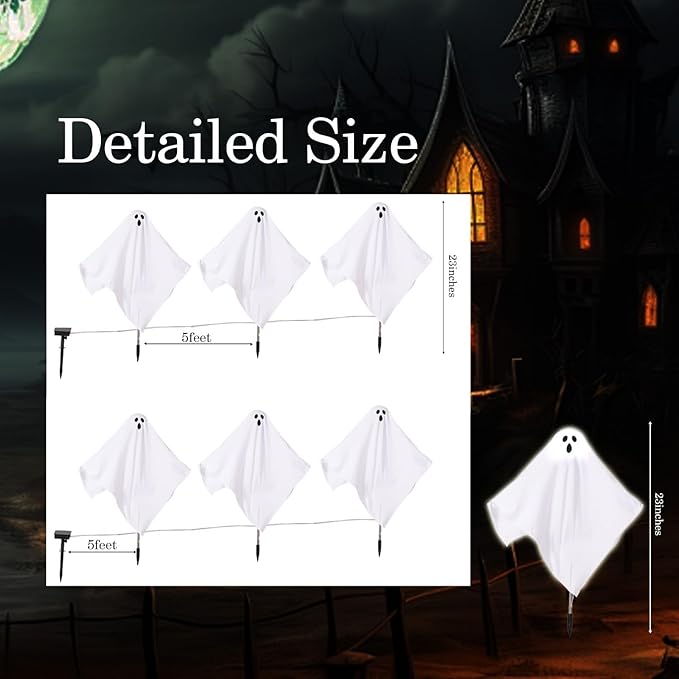 3Pack Halloween Solar Pathway Lights Ghost Stake Lights, Solar Powered Outdoor Decor for Yard, Lawn, Party & Halloween Decoration