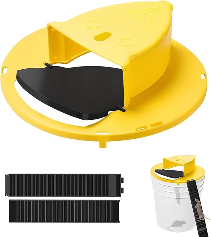 Mouse Trap Bucket Flip Lid Multi-Catch for Indoor Outdoor, Auto-Reset Humane Rats Trap | No Chemicals or Glue Needed | 5 Gallon Bucket Compatible (1-Pack)