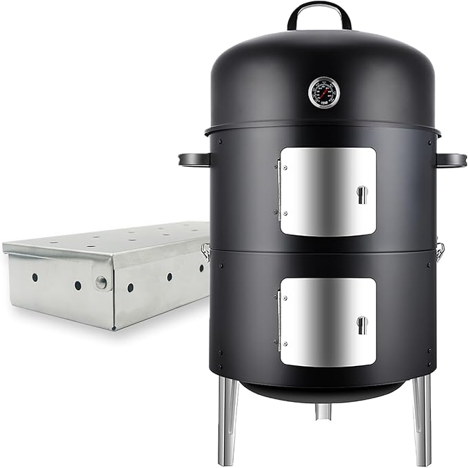 Realcook Charcoal Meat Smoker Grill: Premium BBQ Smokers with Smoke Box - Barbecue Vertical Charcoal Grill Combo for Outdoor Cooking Patio Backyard Grilling Tailgating