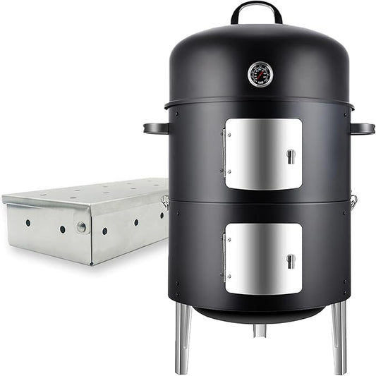 Realcook Charcoal Meat Smoker Grill: Premium BBQ Smokers with Smoke Box - Barbecue Vertical Charcoal Grill Combo for Outdoor Cooking Patio Backyard Grilling Tailgating