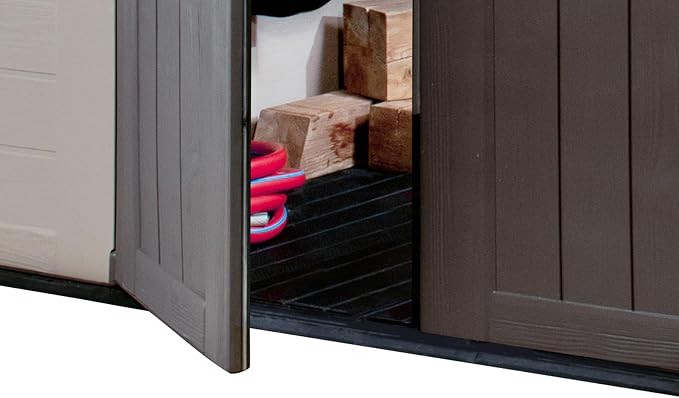 Keter Factor (8x6 ft) Large Resin Outdoor Storage Shed for Patio Furniture, Lawn Mower, Garden Accessories Yard Tools, and Pool Toys, Taupe